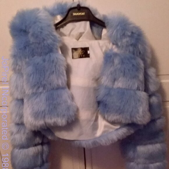 Fur Baby Blue Crop Jacket Urban Outfitters Faux Fur Cropped Puffer